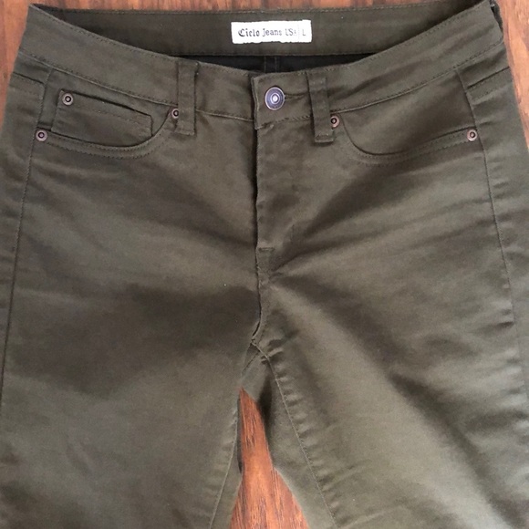 Skinny Jeans Jeggings Stretchy Olive Green Mid Ris - Picture 1 of 8